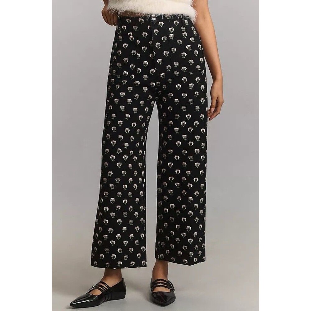 Maeve Colette Cropped Wide Leg Pants Women’s 28 Ponte Floral Viscose High Waist